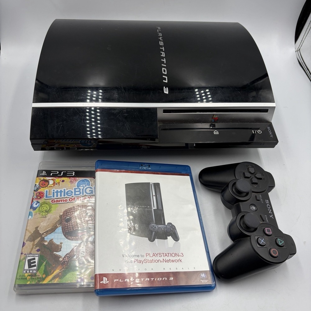 Sony PlayStation 3 CECHL01 Black Fat 80 GB Console Controller Little Big Planet